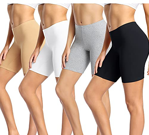wirarpa Ladies Anti Chafing Shorts Womens Boxers Underwear Cotton Cycling Shorts Leggings for Under Dresses 4 Pack Black Grey Beige White Size 3XL