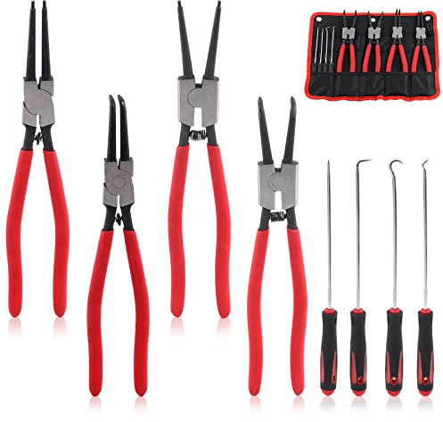 Swpeet 13-Inch Snap Ring Pliers with Pick and Hook Tool Set, Heavy Duty Internal/External Circlip Oil Seal Set, Perfect for Ring Remover Retaining