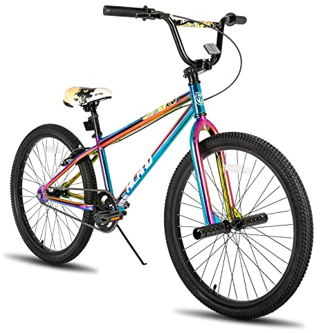HH HILAND 26 inch BMX Bike for for Teen Bike and Adult Bikes, Beginner-Level BMX to Advanced Riders with 2 Pegs, Bicycles for Men and Women Rainbow