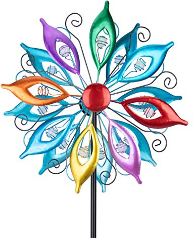 MUMTOP Girandole a vento da 100 cm, scultura cinetica multicolore, mulino a vento in metallo con paletto, per giardino, cortile, prato, decorazione esterna
