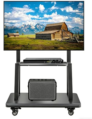 Hellsehen Supporto TV mobile, carrello TV rotabile su ruote regolabile in altezza, robusto supporto da pavimento per schermi piatti LCD LED OLED da 32 a 190,5 cm, lavagna interattiva mobile, capacità
