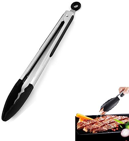 Pinzas de cocina,Pinzas Silicona Freidora De Aire Air Fryer,Pinzas para Parrilla,Pinzas de Cocina de Silicona de acero Inoxidable,para Barbacoa y Cocina(Negro)