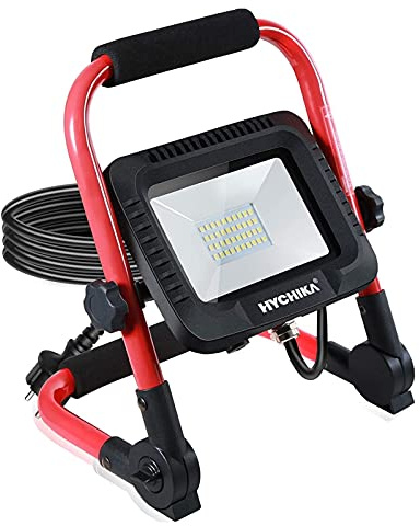 MDybf LED Work Light 30W, HYCHIKA Job Site Lights 3000LM, IP65 Waterproof, 360°Rotation with Stand Foldable Construction Spotlight, 6500K Daylight White Suitable for Camping, Workshop,