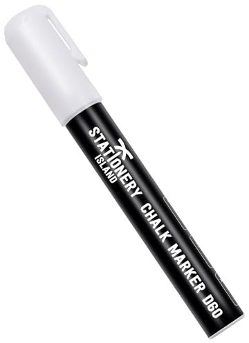STATIONERY ISLAND White Chalk Pen for Blackboards, 6mm Reversible Nib Chalk Marker for Window and Glass, Wipeable Blackboard Pen, Wahsable Liquid Chalk Pen, Pack of 1