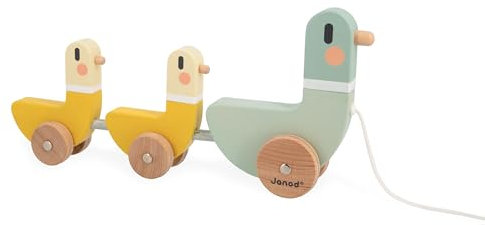 Janod - Sweet Cocoon 3 Nachziehenten - Kleinkindspielzeug - Fördert die Motorik - FSC Holz-Spielzeug und Wasserfarbe - Ab 12 Monaten, J04051