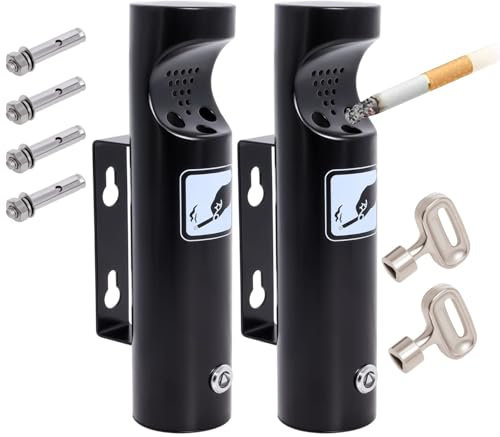 Aschenbecher für Draussen Wandmontage, Wandaschenbecher für Draußen aus Edelstahl mit Schloss für Restaurant Terrasse Hotel Büro von Poweka (Schwarz, 2 Stück)