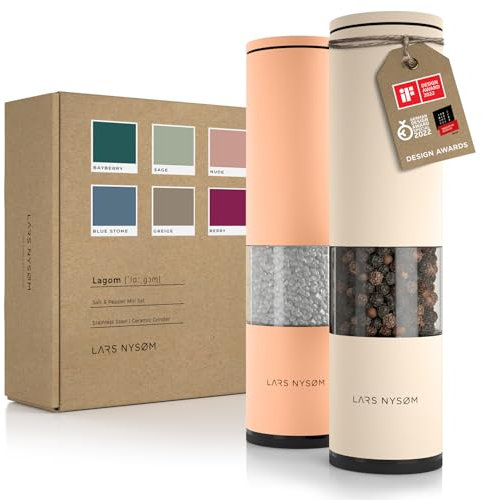 LARS NYSØM Salz und Pfeffer Mühle 2er Set Manuell mit einstellbarem Keramik-Mahlwerk von grob bis fein I Design Gewürzmühlenset (2 Stück) (Peach/Beige)