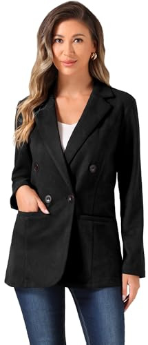 Allegra K Donna Blazer Natalizio in Finta Pelle Scamosciata per Giacca Christmas da Abito Doppiopetto Elegante con Colletto A Bavero di Natale Nero S