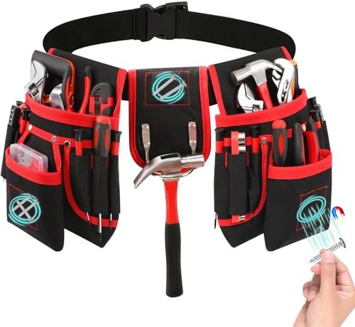 Kowsinde Tool Belt, Magnetic Tool Pouch with 26 Pocket Tool Belts for Men, Heavy Duty Adjustable Tool Pouch Bag, Detachable Utility Belt Tool Bags for Electrician, Carpenter, Construction