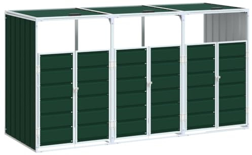 vidaXL Soptunna för tre soptunnor grön 216x81x115 cm stål, utomhus sopförvaring, trädgårds sopförvaring, soptunna lock, trädgårds sopförvaring