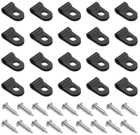 HARFINGTON 100pcs Cable Clamps 1/8 Inch R-Type Nylon Cable Clip Wire Clamp Rope Light Mounting Cord Fastener Clips with Screws for Wire Management, Black