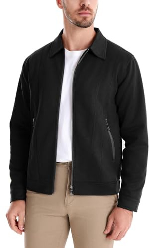 KUDMOL Mens Casual Jacket Lapel Collar Classic Zip Vintage Outwear Biker Motocycle Coat (Black,L)