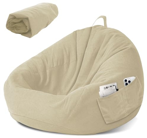 LEKEFETO Puff para niños, funda para puf, funda para puf, funda para silla, sin relleno, para mujeres e interiores, relajación, dormitorio - 80 x 90 cm, color blanco roto