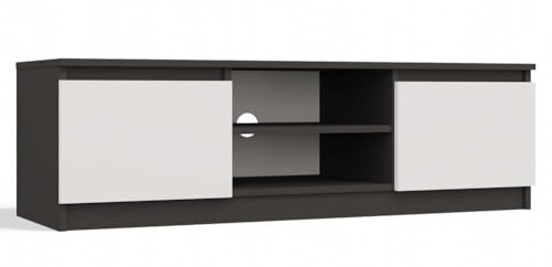 CDF Lowboard TV-Schrank 120 cm modern mit offenem Gerätefach Kabelführung Zwei Seitenschränken grifflose Front stabile 16-mm Konstruktion für Wohnzimmer TV - Anthrazit/Weiß
