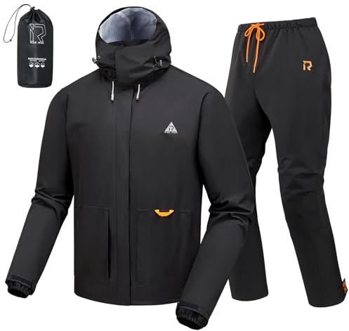 RIDEIRON Traje de lluvia moto,Chubasquero hombre Impermeable con capucha desmontable,impermeable,reflectante,ligera,resistente al viento,para exteriores,para ciclistas,Negro M