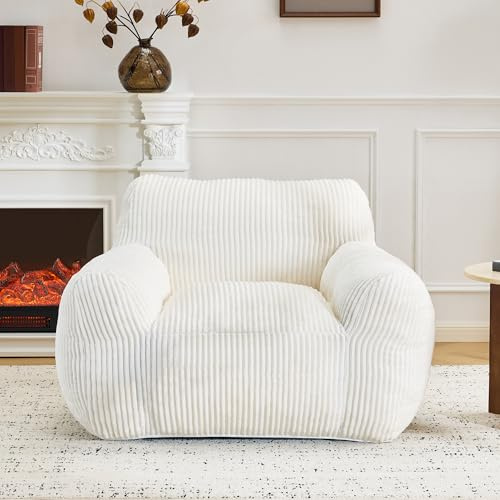 EROMMY Giant Cord Bean Bag Chair for Adults with Armrests - Oversized Comfy Lounge Lazy Floor Sofa,Cozy Fluffy Single Couch,for Living Room,Bedroom & Dorm,Cream