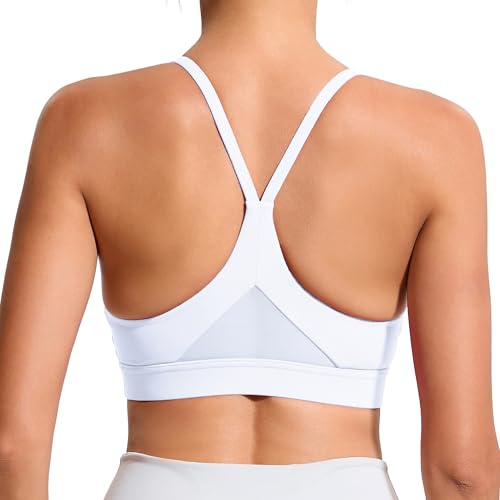 Hioffer Mid Impact Molded Cup Cross Back Sports Bras for Women Shock Absorber Support Padded Backless Tank Top Bra White