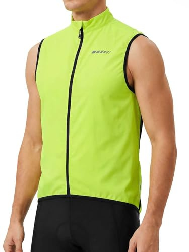 qualidyne Men’s Lightweight Windproof Cycling Vest, Full-Zip Sleeveless Bike Gilet with Breathable Mesh Back and Reflective