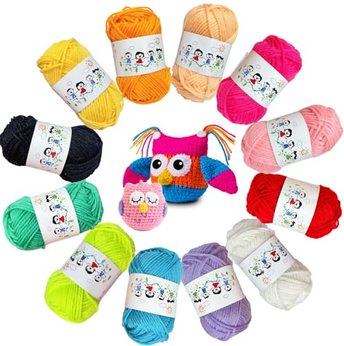 PEAPIN Crochet Yarn Set, 12 Colour Crochet Wool for Crochet Projects | Soft acrylic yarn with 12 assorted colours, ideal for crochet, knitting, DIY crafts and beginner projects