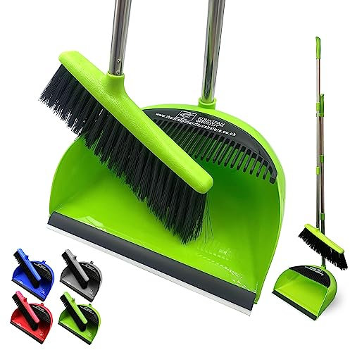 Long Handled Dustpan and Brush Set Lobby Dust Pan with Long Handle Sweeping Broom (Green)