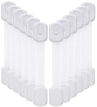 Vkania 12 Pack Baby Proofing Cabinet Locks, Adjustable Strong Adhesive Child Safety Straps, No Drill Toddler Proof Latches for Cabinet Drawer Fridge Toilet Oven