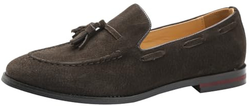 rismart Hombre Hecho a Mano Borlas Mocasines Ante de Vestir Zapatos Uniforme Mocasín(Café,43 EU)