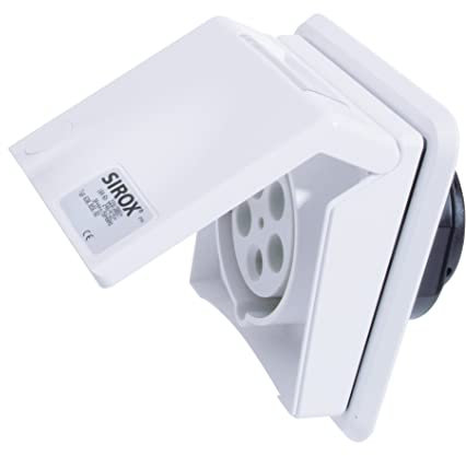 SIROX CEE-Unterputzsteckdose, 5-polig, 400 V, 6 h, 16 A – IP44, durchschleifbar, drehbarer Flansch, mit Beschriftungsfeld, inkl. UP-Einbaudose, Verkehrsweiß