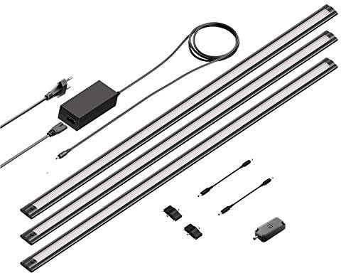 ledscom.de Set di 3 apparecchi LED sottopensile SIRIS nero opaco, con dimmer a sfioramento, piatto, ciascuno 90cm, ciascuno 1044lm, bianco