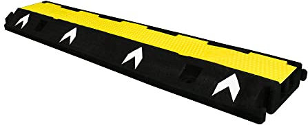 Cable Protector 2-Channel | Heavy-Duty Pedestrian Cable Ramp | Weatherproof PVC Outdoor Cable Cover with Bright Yellow Lid | Prevent Tripping Hazards and Cable Damage - Set of 1