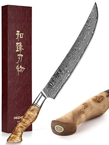 HEZHEN Damast Tranchiermesser, Damaststahl Fleischmesser Professionelle Slicer Messer, Zum Schneiden von Truthahn, Grill