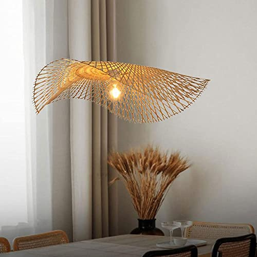 GERAGUR Iluminación con Materiales Naturales Lámpara Colgante De Sombrero De Paja Pantalla Mimbre Rattan Country Lámpara De Araña Vintage De Bambú Iluminación Colgante Tejida De Ratán Claro En Beige