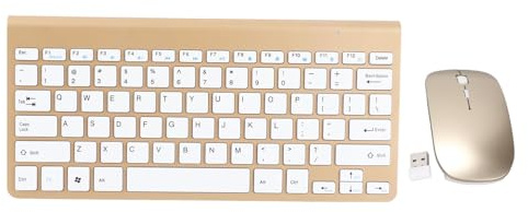 2,4G Trådlös Tangentbordsmuskombination, 78 Tangenter Ergonomisk Tangentbord och Mus, Office Mute-tangentbord för Datorer, Mobila Enheter, Surfplatta, Bärbar Dator (Lyxigt guld)