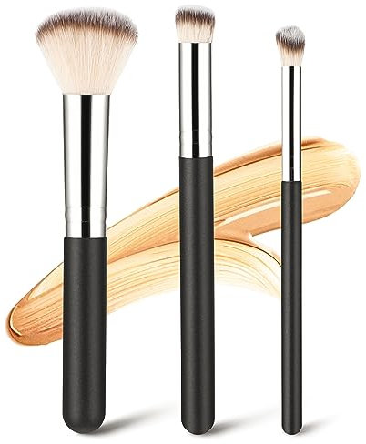 Amaxiu 3 Pcs Foundation Contour Brushes - Foundation Brush & Concealer Brush & Blusher Brush, Under Eye Nose Contour Kabuki Brush for Blending Liquid Cream, Sculpting, Highlighting, Mineral Makeup