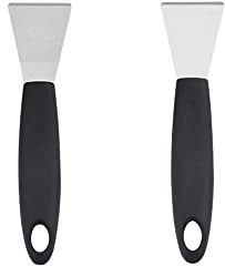 Stainless Steel metal Scraper, stove top Oven Scraper Tool non scratch, window glass scraper,Kitchen Cleaning,glass stripper,Putty,grout,sticker,Wallpaper, Paint,cooktop,Straight + Bending 2-PCS
