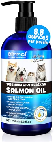 Huile de poisson pour chien d'Alaska, huile de saumon sauvage pour chiens et chats (8,8 oz) - Acides gras oméga-3-6 avec EPA et DHA - Soutien de la santé de la peau, du pelage et des articulations