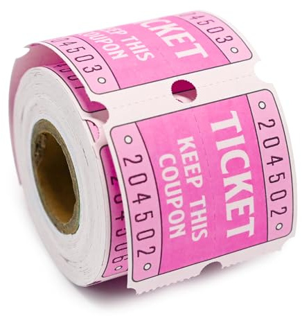 DGBDPACK 250 Raffelbiljetter, 50/50 dubbelrullade biljetter för raffles, karneval, dörrpriser och klassbelöning (rosa)