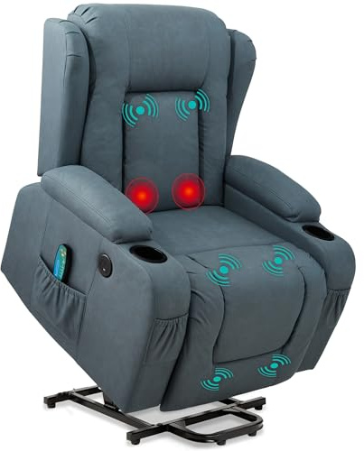 Best Choice Products PU Leather Electric Power Lift Chair, Recliner Massage Chair, Adjustable Furniture for Back, Legs w/ 3 Positions, USB Port, Heat, Cupholders, Easy-to-Reach Side Button - Blue
