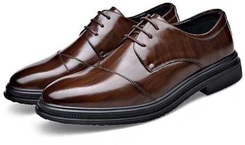 DADAWEN Chaussures de Ville Homme Cuir Verni Noir Derby pour Mariage cérémonie Travail Bureau Brun 47