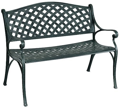 Banc de Jardin 2 Places en Fonte d'aluminium résistant aux intempéries avec Dossier et accoudoirs - Banc en métal pour Jardin, terrasse, Balcon - Bronze