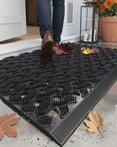 COLOR&GEOMETRY Zerbino Esterno in TPE Ultra Resistente alle Intemperie, Tappeto Ingresso Esterno Antiscivolo con Connettori, Impermeabile ed Ecologico, Intensivo per Porta, Giardino, 43x75 cm, Nero