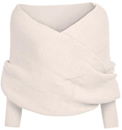 Icegrey Femmes Hiver Chaud Tricoté Cape Foulards Cape de Châle Pashmina Écharpes Wrap Laine Pull à Manches Longues, Blanc cassé