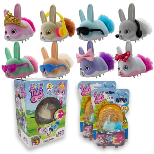 #sbabam Funny Box Happy Tails Bunnies, Hasenspielzeug für Kinder mit Glitzeraugen und weichem Schwanz, 2 Teile, Zubehör und Spur inklusive