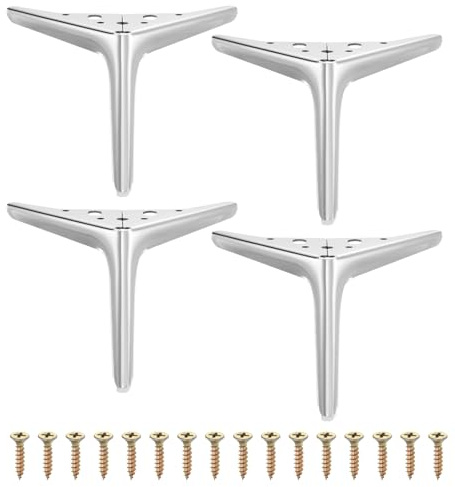 QUARKZMAN 4Pcs Pieds De Meuble en Métal, 6 Pouces Pieds De Meuble Triangulaires Lourds pour Remplacer Les Pieds De Commode pour Lit, Table, Armoire, Canapé Chaise(Argent)