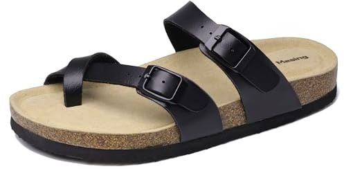 Mesing Ciabatte Infradito Donna Uomo Estive con Plantare in Sughero Comodi Sandali Ortopedici Pelle Scamosciata Antiscivolo Pantofole XZ901-Black-EU36