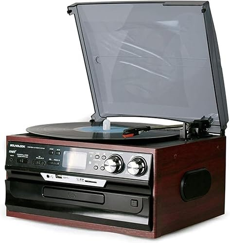 High-end musikdosa 3-hastighets stereo skivspelare, 2 inbyggda högtalare Digital LCD-skärm AM/FM,USB/SD/+ Kassett/MP3 & WMA uppspelning/inspelare & hörlursuttag Inspelare