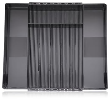Portaposate per cassetti, grande portaposate espandibile per la cucina, organizer regolabile da 6 a 8 scomparti, inserto portaposate per cucchiai, forchette, coltello (nero)