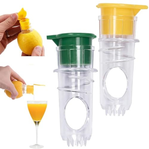 YUNYU Paquete de 2 exprimidores manual de cítricos duradero con filtro, tapa integrada, base
