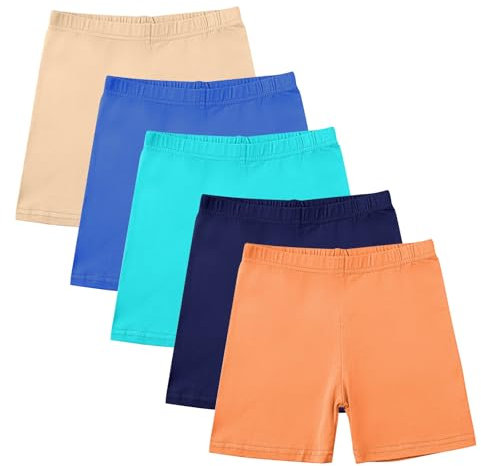HAOLEI Leggins Niña Mallas Cortos de Ciclismo de Algodón Pantalones Corto Deportivo para Yoga Danza Gimnástica Transpirable y Cómodo Elástico Leggings Tipo Bóxer Pack de 5 Ropa Niña Rebajas 5-14 Años