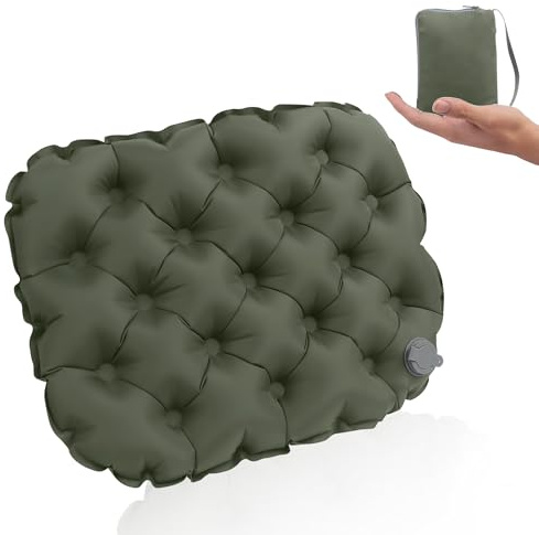 Wsetyy Portable Inflatable Seat Cushion with storage bag, Air Travel Airplane Camping Pad, Lightweight Waterproof Foldable (Olive Green)