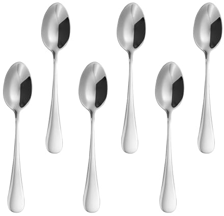 6 cucchiaini da tè in acciaio inox, 12 cm (4,7), cucchiaini da caffè, cucchiaini da dessert, cucchiaini piccoli, lavabili in lavastoviglie, set di cucchiaini per famiglie, ristoranti, mense